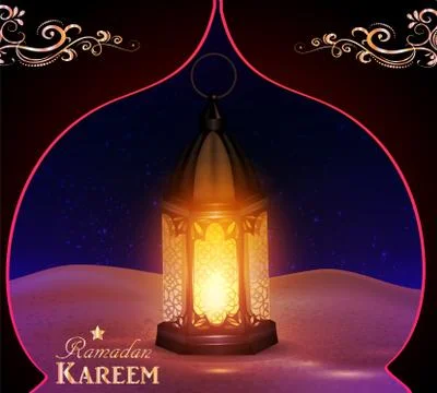 Lanterns in the desert at night sky Stock Illustration