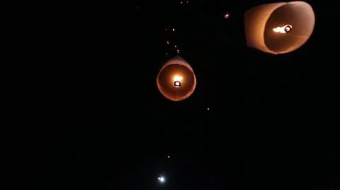 Lanterns Floating in the Sky in Thailand. Stock Footage 49773443