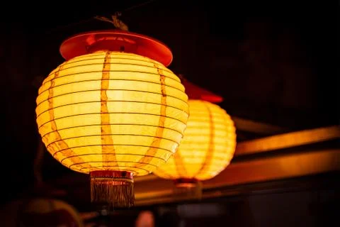 Lanterns hung up in street in Tainan. Stock Photos