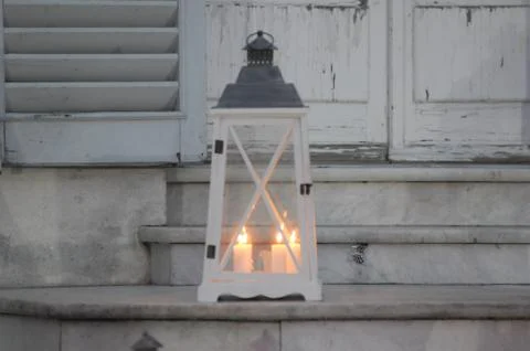 Lanterns with lighted candles Stock Photos