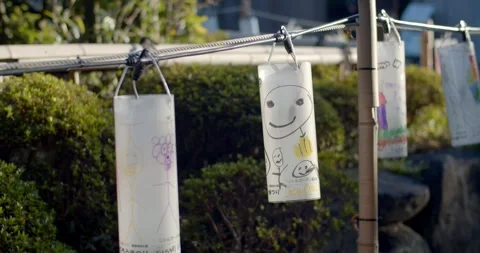 Lanterns made from paper with patterns drawn on them. Stock Footage 277842476