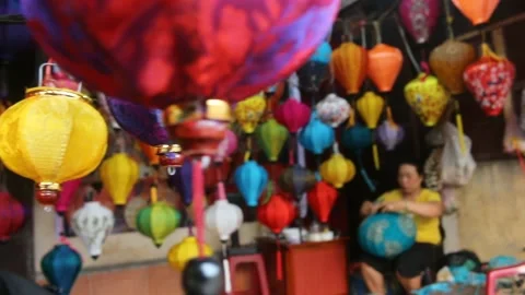 Lanterns in the making, Hoi An old town, Vietnam Stock Footage 248000101