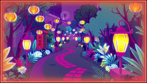 Lanterns in the park night animated background Stock Footage 297727268