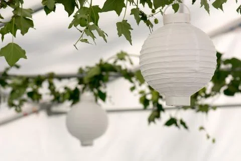 Lanterns in a summer pavilion Stock Photos
