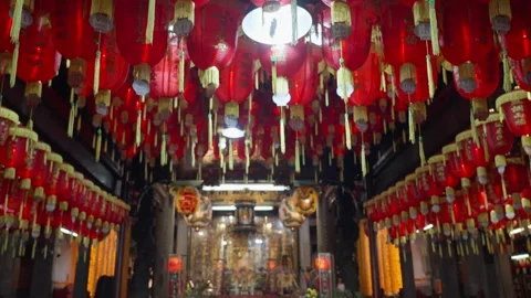 Lanterns in a temple with prayers at night at Taipei, Taiwan - 4k Stock-Footage 295235220