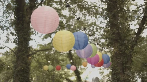 Lanterns in the trees Stock Footage