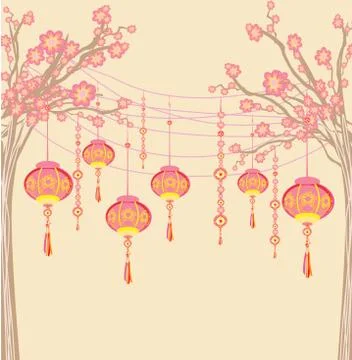 Lanterns will bring good luck and peace to prayer during Mid-Autumn Festival  Stock Illustration