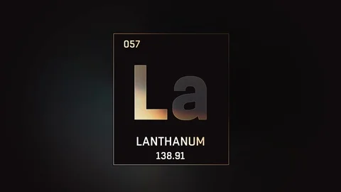 Lanthanum as Element 57 of the Periodic Table 3D animation on grey background 스톡 동영상 119669245