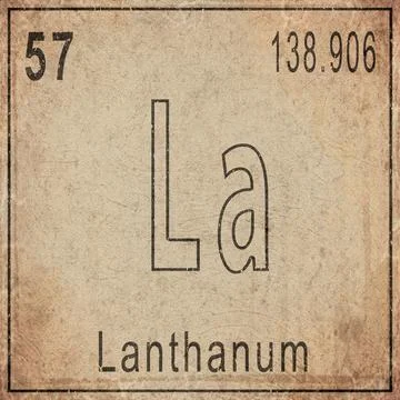 Lanthanum Element Card from Periodic Table on Vintage Old Paper Stock Illustration