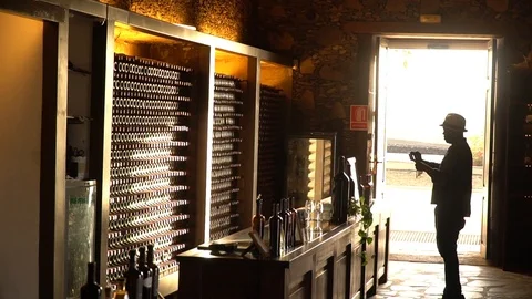 LANZAROTE, SPAIN - 10/17/2017:  Man taking pictures in a beautiful winery. Stock Footage 100143445
