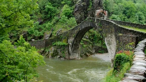 Lanzo Torinese in Italy, the Devils Bridge Stock Footage 48989995