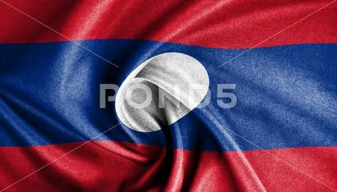 Lao Flag with white circle stands for peace and unity among the people of L.. Modello PSD