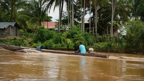 Lao speedboat in action Stock Footage 104120358