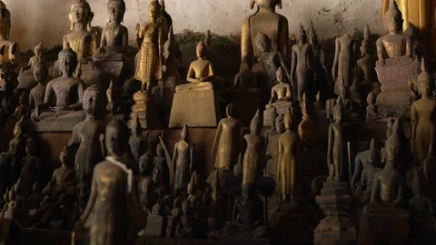 LAOS 08 Pak Ou Cave Figurines Stock Footage 129398952