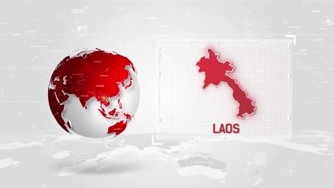 Laos 4K Tech Map Beside Globe On White Background. Stock Footage 340014443