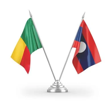 Laos and Benin table flags isolated on white 3D rendering Stock Illustration