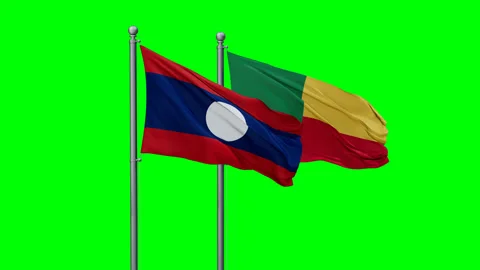 Laos and Benin waving flags Stock Footage 295067583