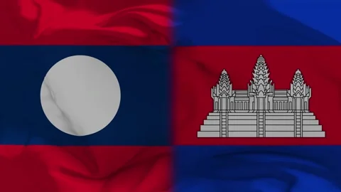 Laos And Cambodia Flag Waving in Slow Motion Loop Animation Stock Footage 337822012