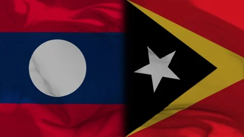Laos And Timor Leste Flag Waving in Slow Motion Loop Animation Stock Footage 337822010