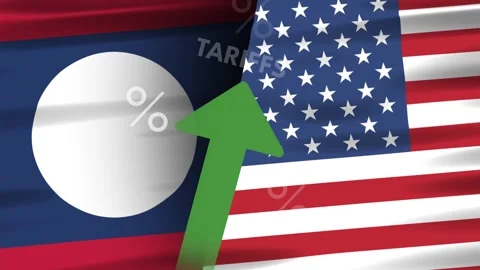 Laos and USA Tariffs Animation, Import Tax Increase, Trade Policy Concept 스톡 동영상 312868000
