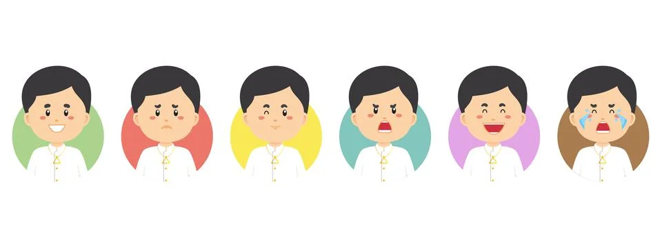 Laos Avatar with Various Expression Stock Illustration
