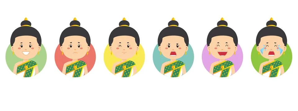 Laos Avatar with Various Expression Stock Illustration