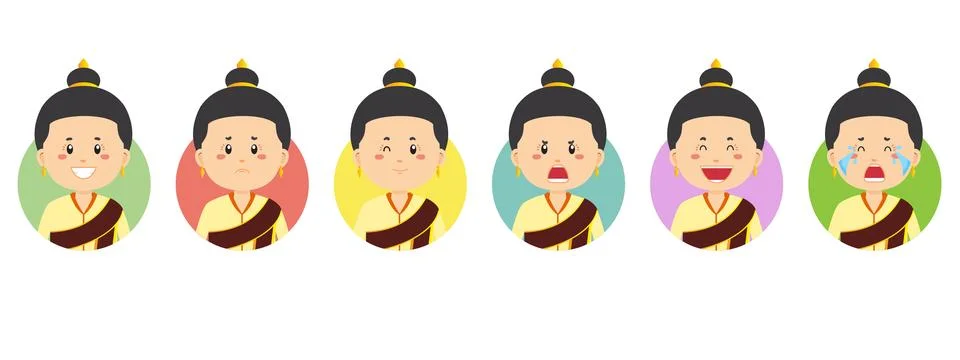 Laos Avatar with Various Expression Stock Illustration