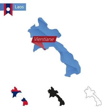 Laos blue Low Poly map with capital Vientiane. Stock-Illustration