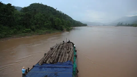 Laos Burma Myanmar Golden Triangle Mekong River LOGGING Stock Footage 26504841