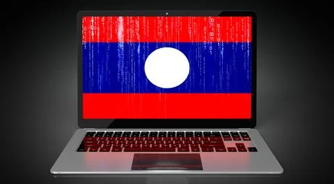 Laos - country flag and binary code on laptop screen Illustrazione stock