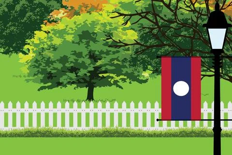 Laos Day Trees Lamp Vector Illustration Stock Illustration