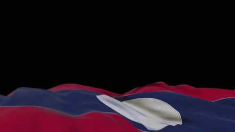 Laos fabric flag waving on the wind loop. Laotian embroidery stiched cloth ba 库存影片 194424615