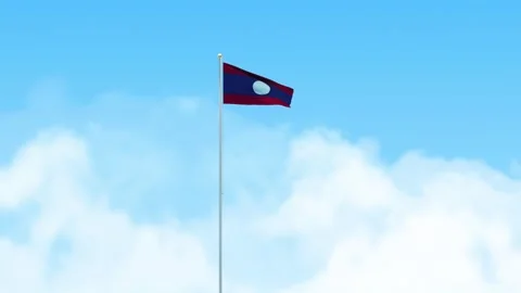 Laos Flag 3D Render Animation Waving on Pole with Blue Sky Video stock 332961686