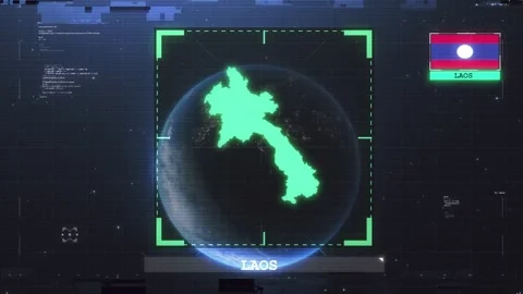 Laos Flag and Map Glitch HUD 4K Stock Footage 343579954