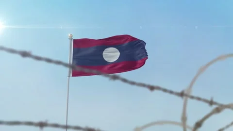 Laos flag behind border Stock-Footage 137427051
