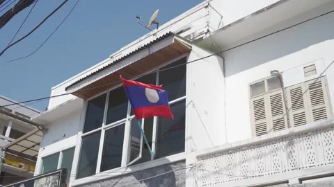 Laos Flag Billowing in Wind Slow Motion 2 Stock Footage 170737643
