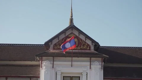 Laos Flag Billowing in Wind Slow Motion Stock Footage 170737679