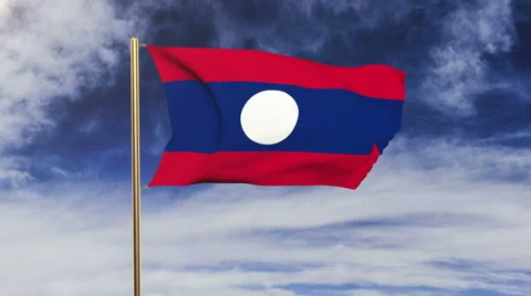 Laos flag with cloud waving in the wind. Green screen, alpha matte. Loopable Stock Footage 48967534