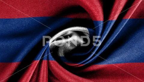 The Laos flag cotton wave isolated on dark, the Laos flag waving for fabric.. PSD Template