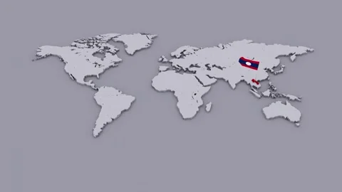 Laos Flag On Extruded World Map Stock Footage 346290039