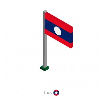 Laos Flag on Flagpole in Isometric dimension. Stock Illustration