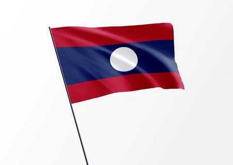 Laos flag flying high in the isolated background Laos independence day Stock Illustration