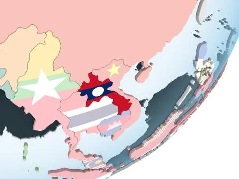 Laos with flag on globe Illustrazione stock