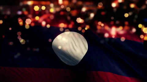 Laos Flag Light Night Bokeh Abstract Loop Animation 4K Stock Footage 47615076