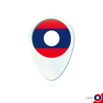 Laos flag location map pin icon on white background. Stock Illustration