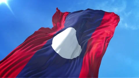 Laos Flag Low Angle View Stock Footage 295696753