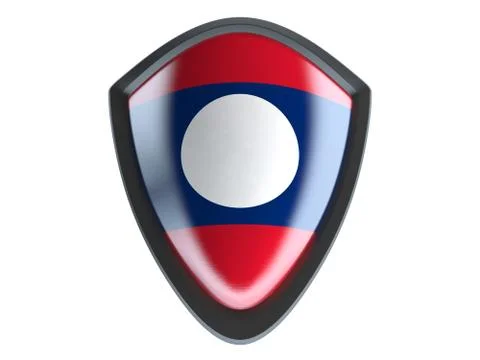 Laos flag on metal shield isolate on white background. 스톡 일러스트