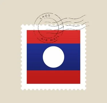Laos flag postage stamp vector icon with a distressed air mail postmark can.. Stock Illustration
