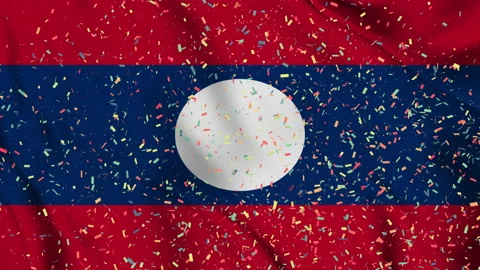 Laos flag seamless animation with paper confetti Stock Footage 223328645