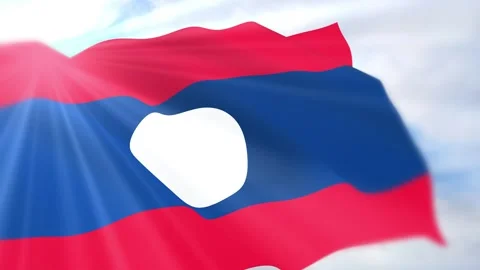 Laos Flag Seamless Loop 4k 60fps on Sky Background Stock Footage 340625964